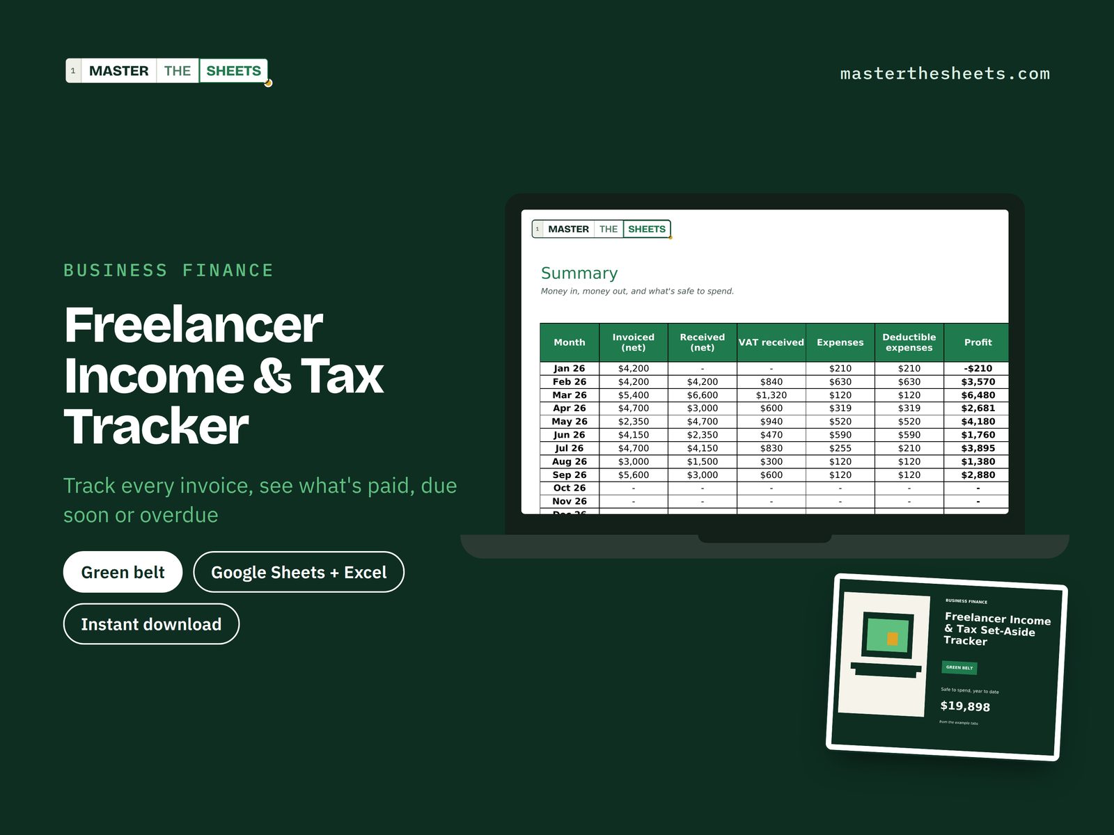 Freelancer Income & Tax Tracker Google Sheets template