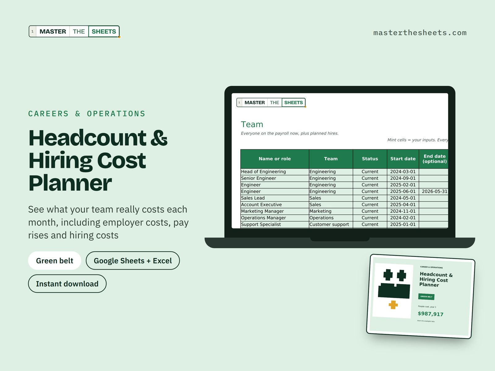 Headcount & Hiring Cost Planner Google Sheets template