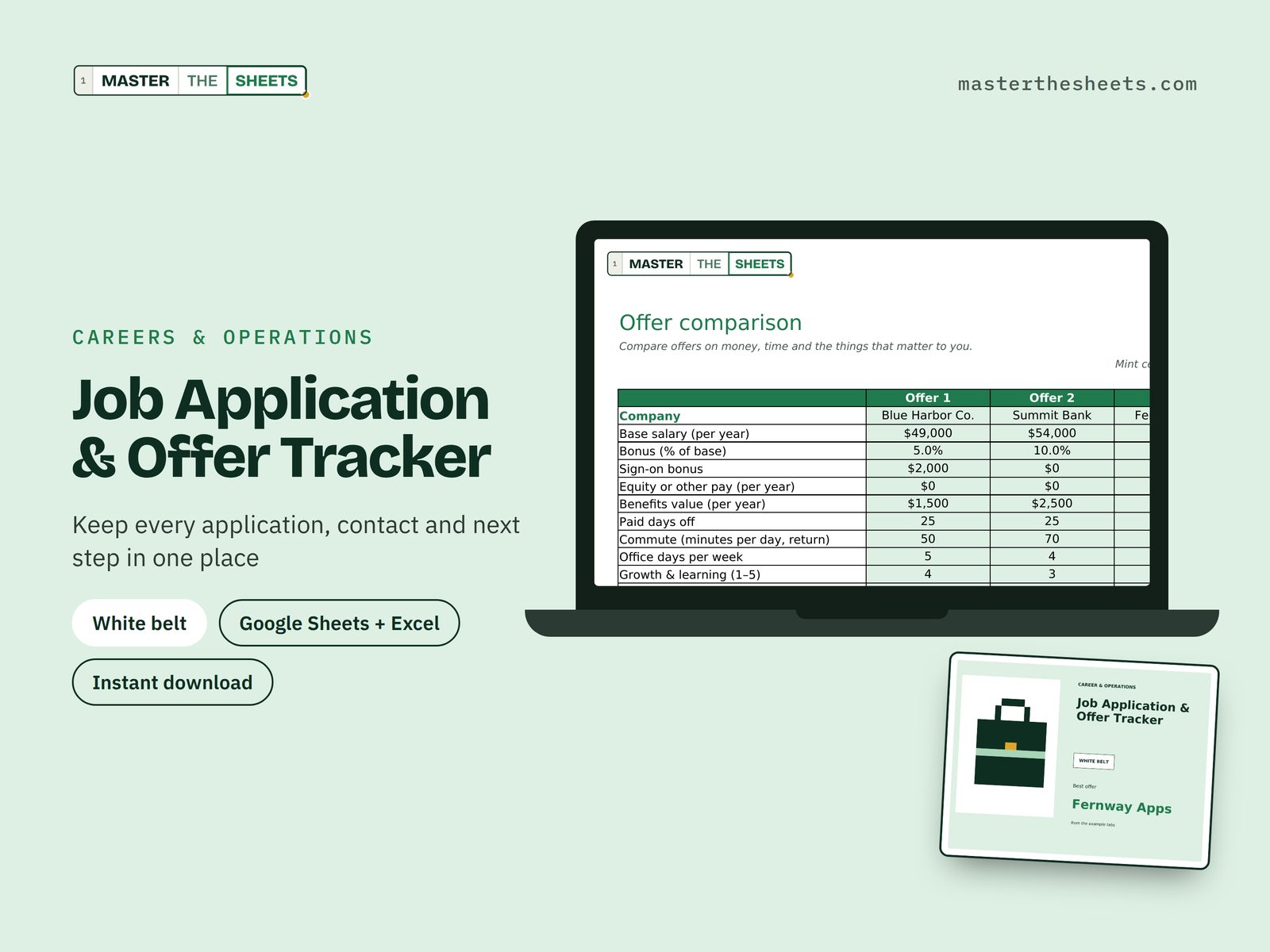 Job Application & Offer Tracker Google Sheets template