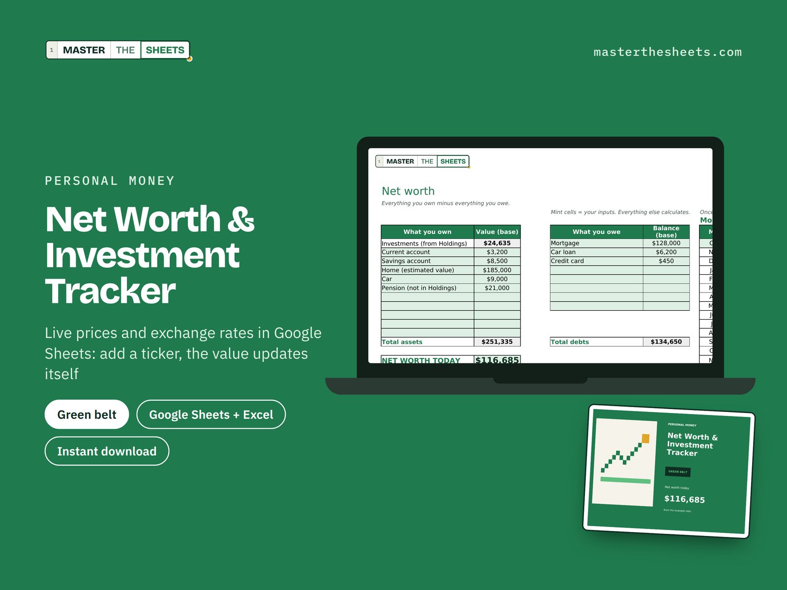 Net Worth & Investment Tracker Google Sheets template