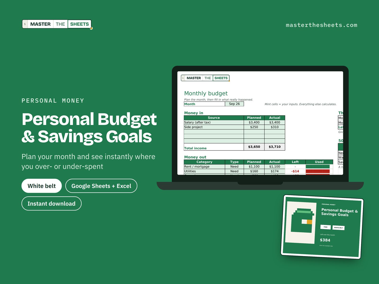 Personal Budget & Savings Goals Google Sheets template