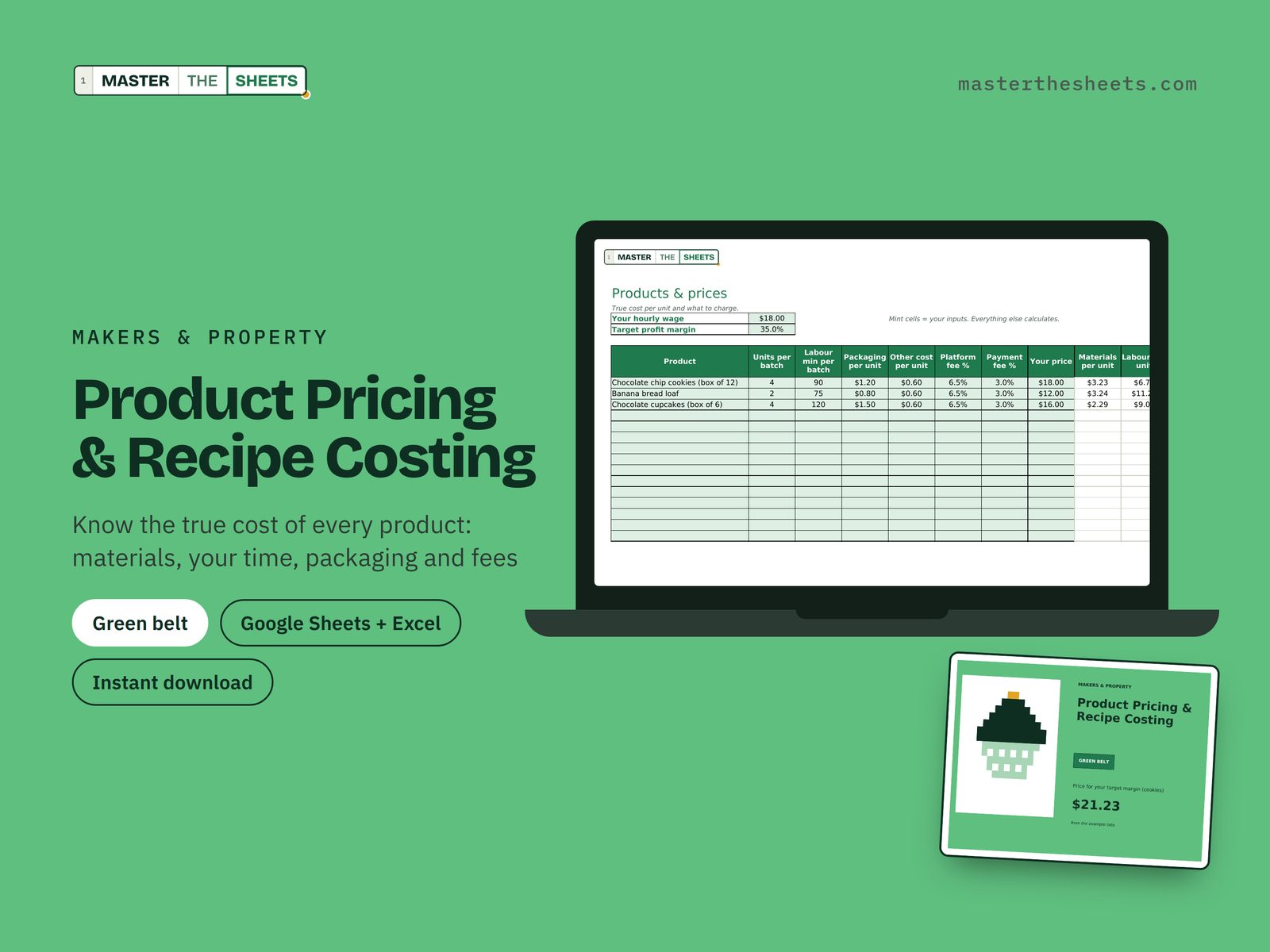 Product Pricing & Recipe Costing Google Sheets template
