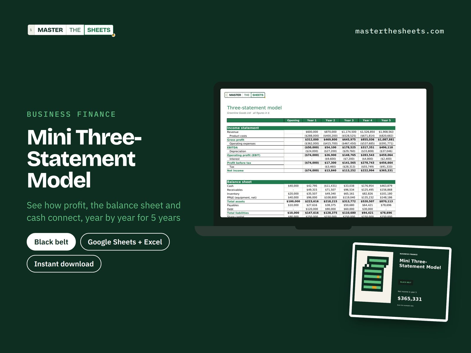 Mini Three-Statement Model Google Sheets template
