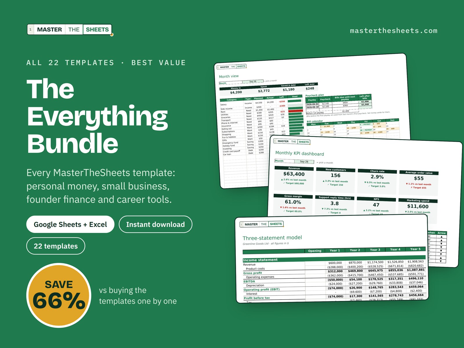 The Everything Bundle: bundle of 22 Google Sheets templates