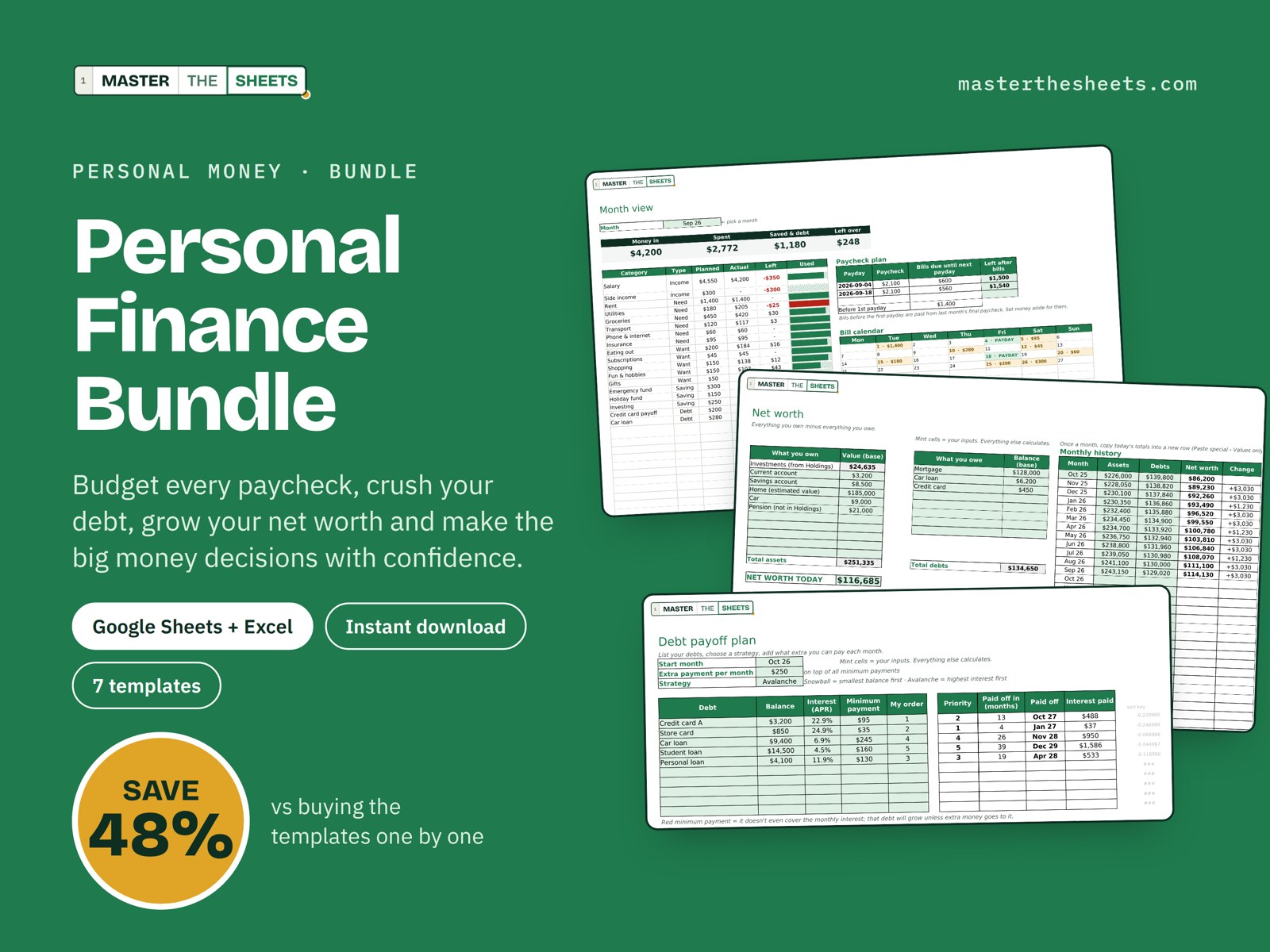 Personal Finance Bundle: bundle of 7 Google Sheets templates